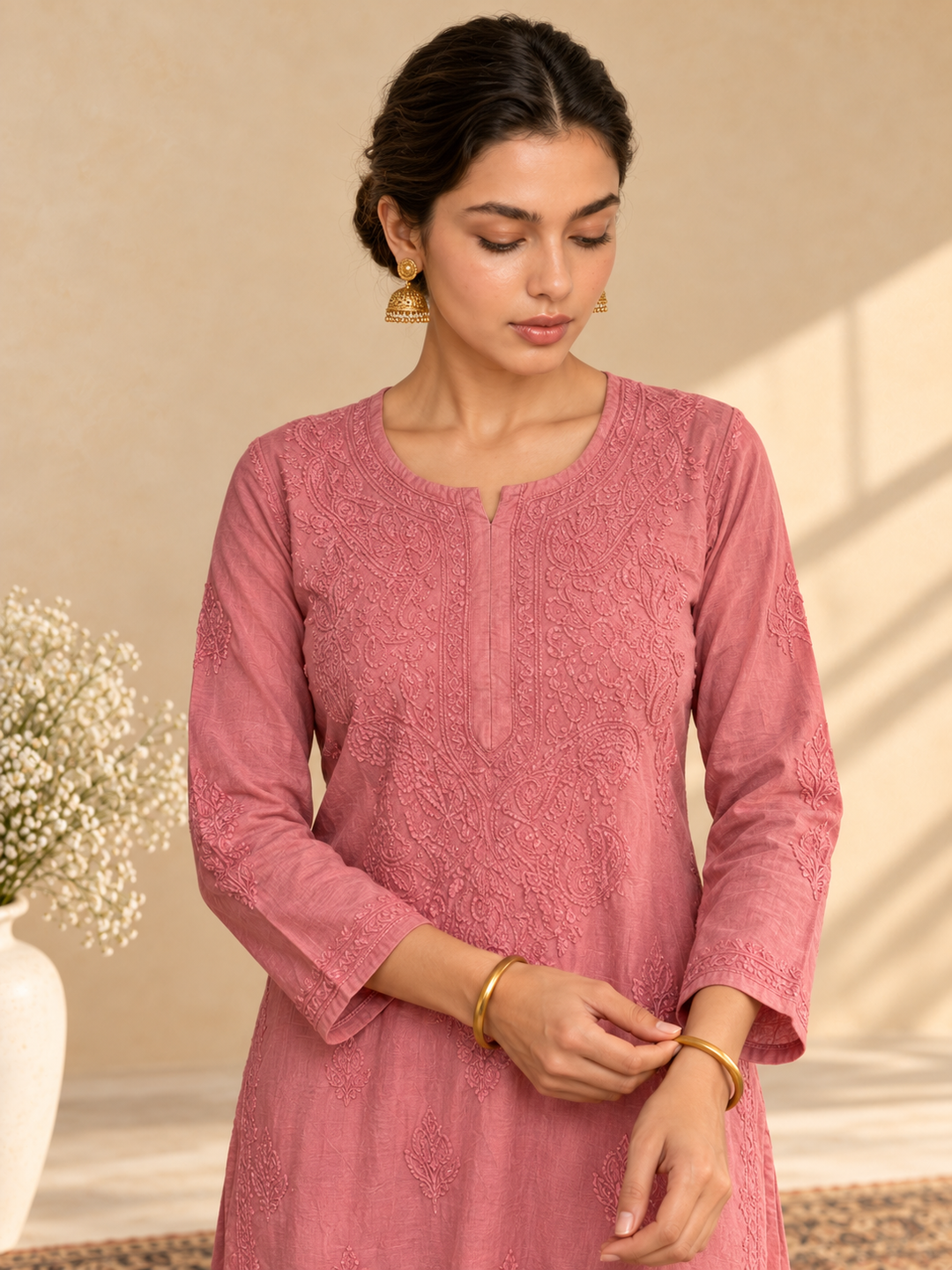 Shraddha Chanderi Chikankari Straight Kurta