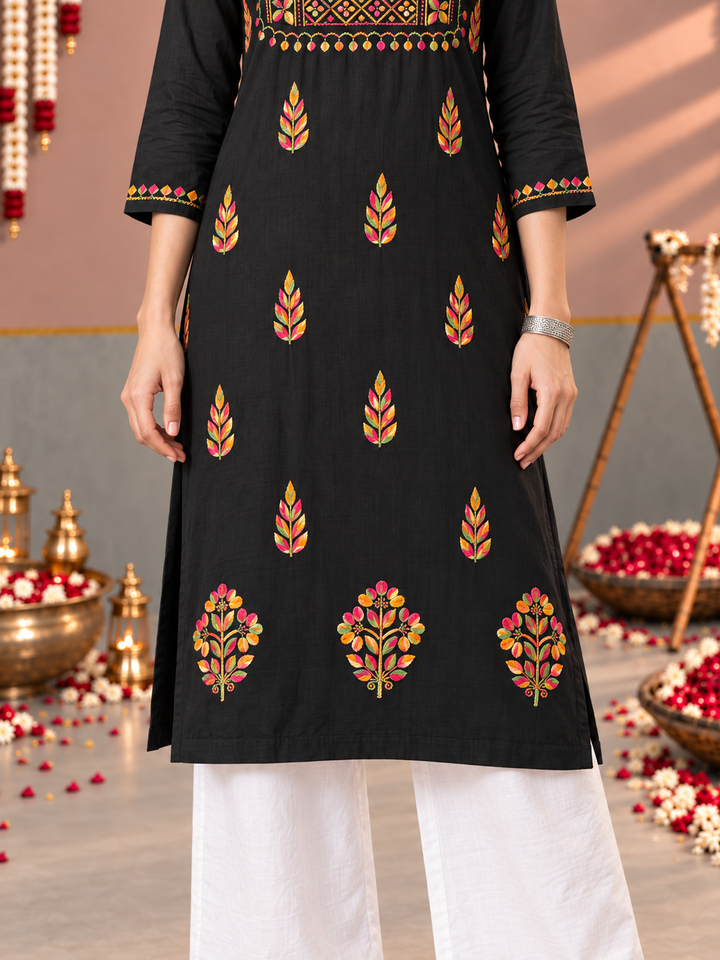 Payal Chikankari Black Multi Cotton Straight Kurta