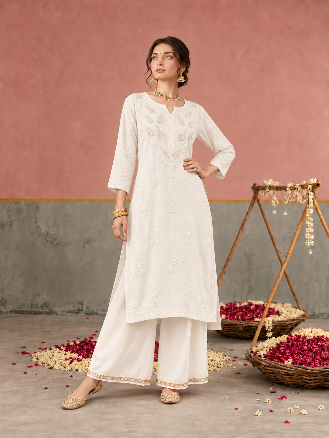 Karisma Chanderi Chikankari Mukaish Straight Kurta