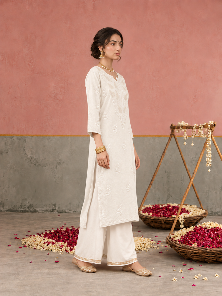 Karisma Chanderi Chikankari Mukaish Straight Kurta
