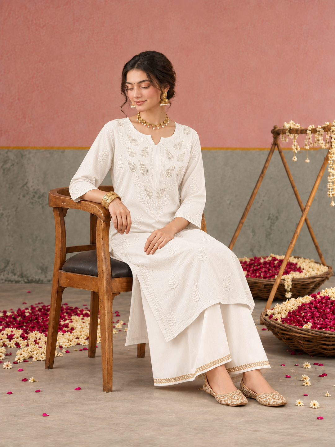 Karisma Chanderi Chikankari Mukaish Straight Kurta