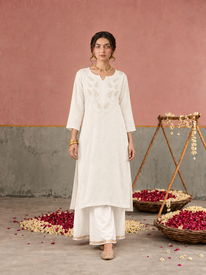 Karisma Chanderi Chikankari Mukaish Straight Kurta