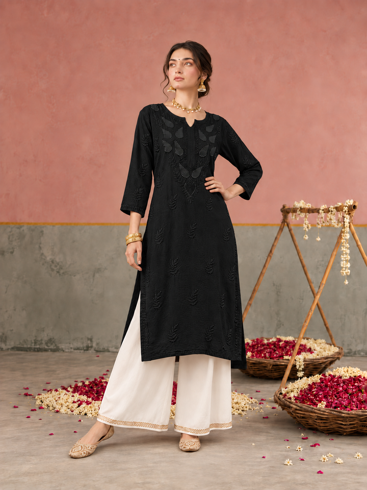 Karisma Chanderi Chikankari Mukaish Straight Kurta