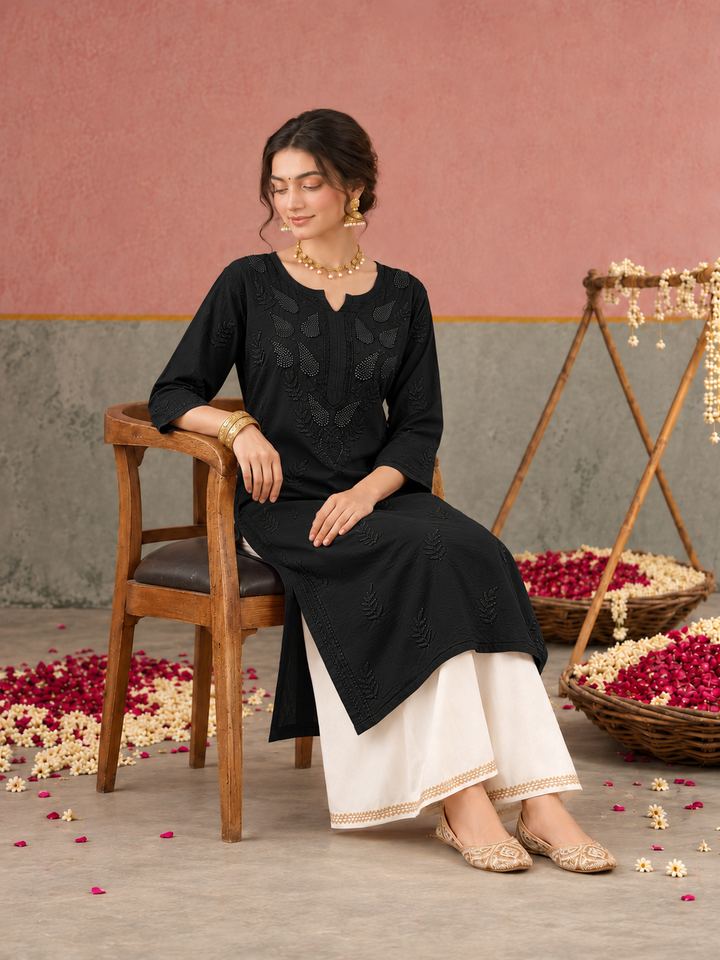 Karisma Chanderi Chikankari Mukaish Straight Kurta