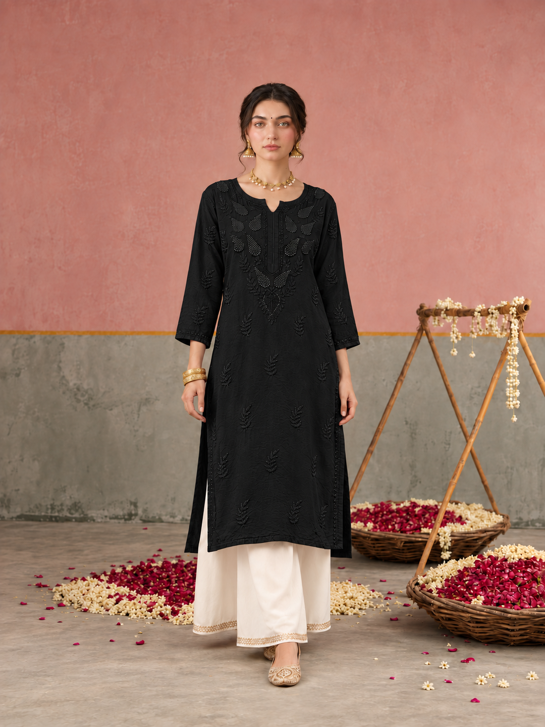 Karisma Chanderi Chikankari Mukaish Straight Kurta