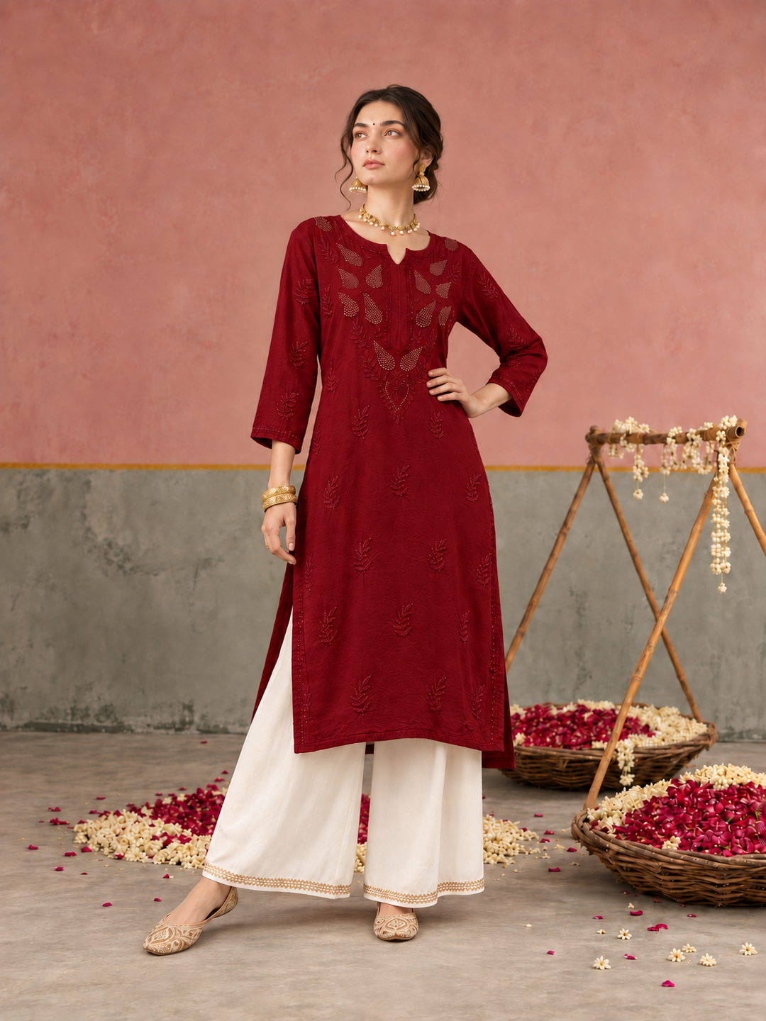 Karisma Chanderi Chikankari Mukaish Straight Kurta