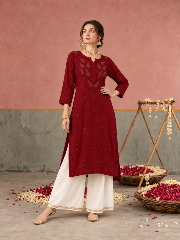 Karisma Chanderi Chikankari Mukaish Straight Kurta