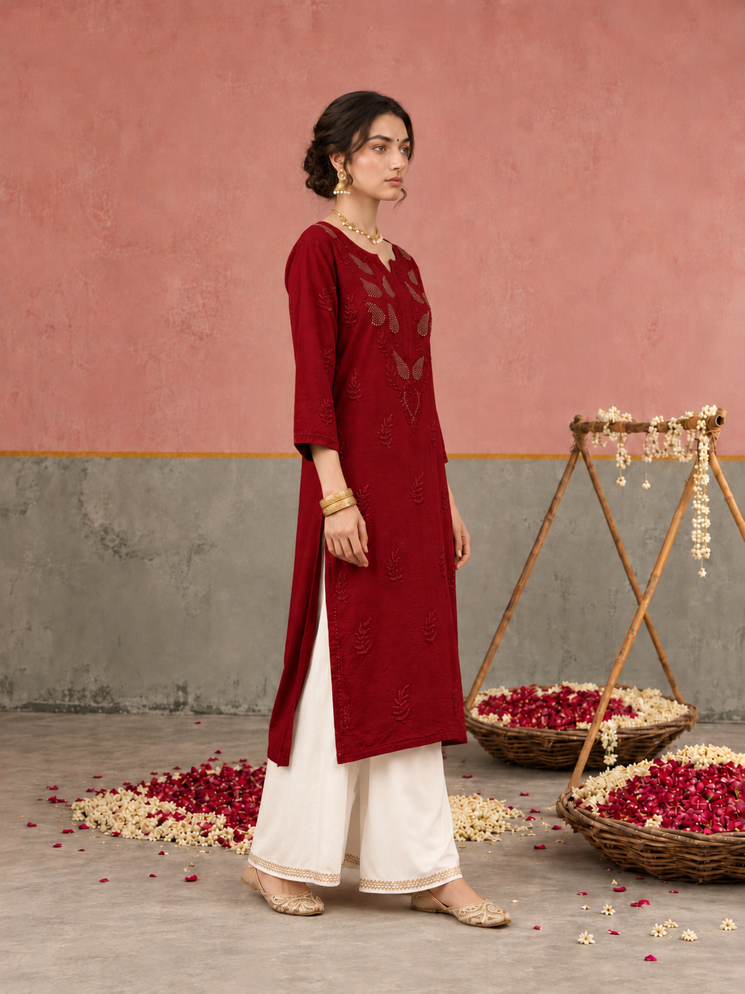 Karisma Chanderi Chikankari Mukaish Straight Kurta