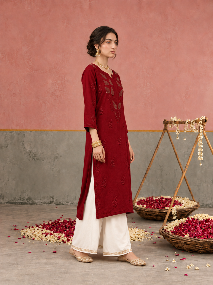 Karisma Chanderi Chikankari Mukaish Straight Kurta