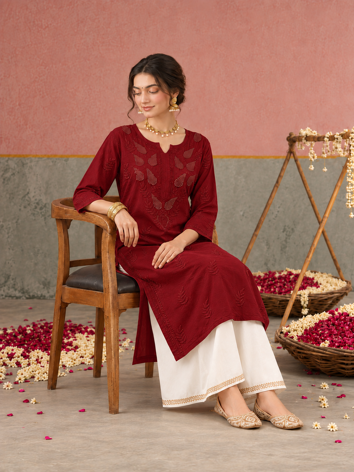 Karisma Chanderi Chikankari Mukaish Straight Kurta
