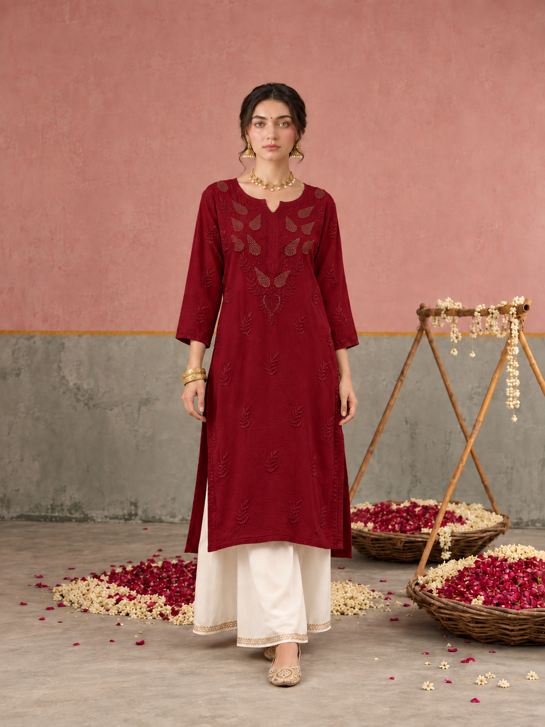 Karisma Chanderi Chikankari Mukaish Straight Kurta