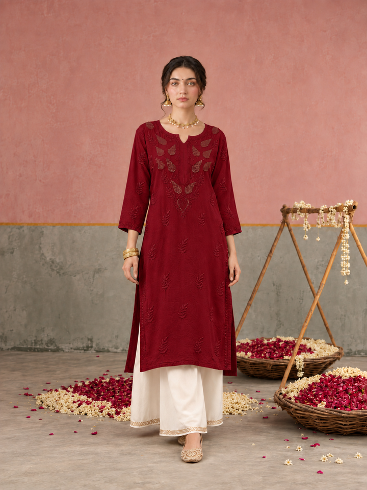 Karisma Chanderi Chikankari Mukaish Straight Kurta