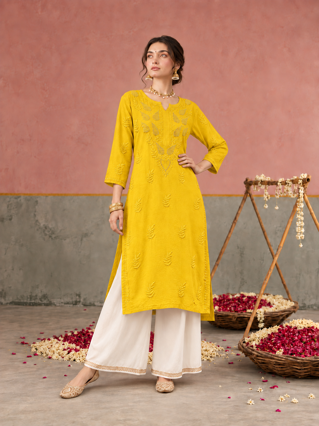 Karisma Chanderi Chikankari Mukaish Straight Kurta