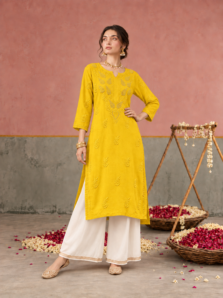Karisma Chanderi Chikankari Mukaish Straight Kurta