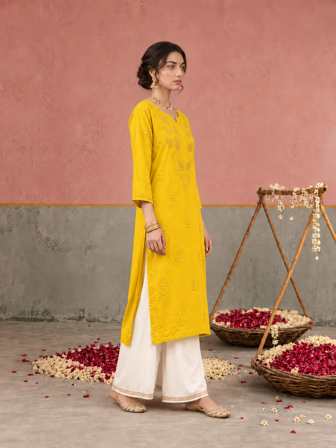 Karisma Chanderi Chikankari Mukaish Straight Kurta