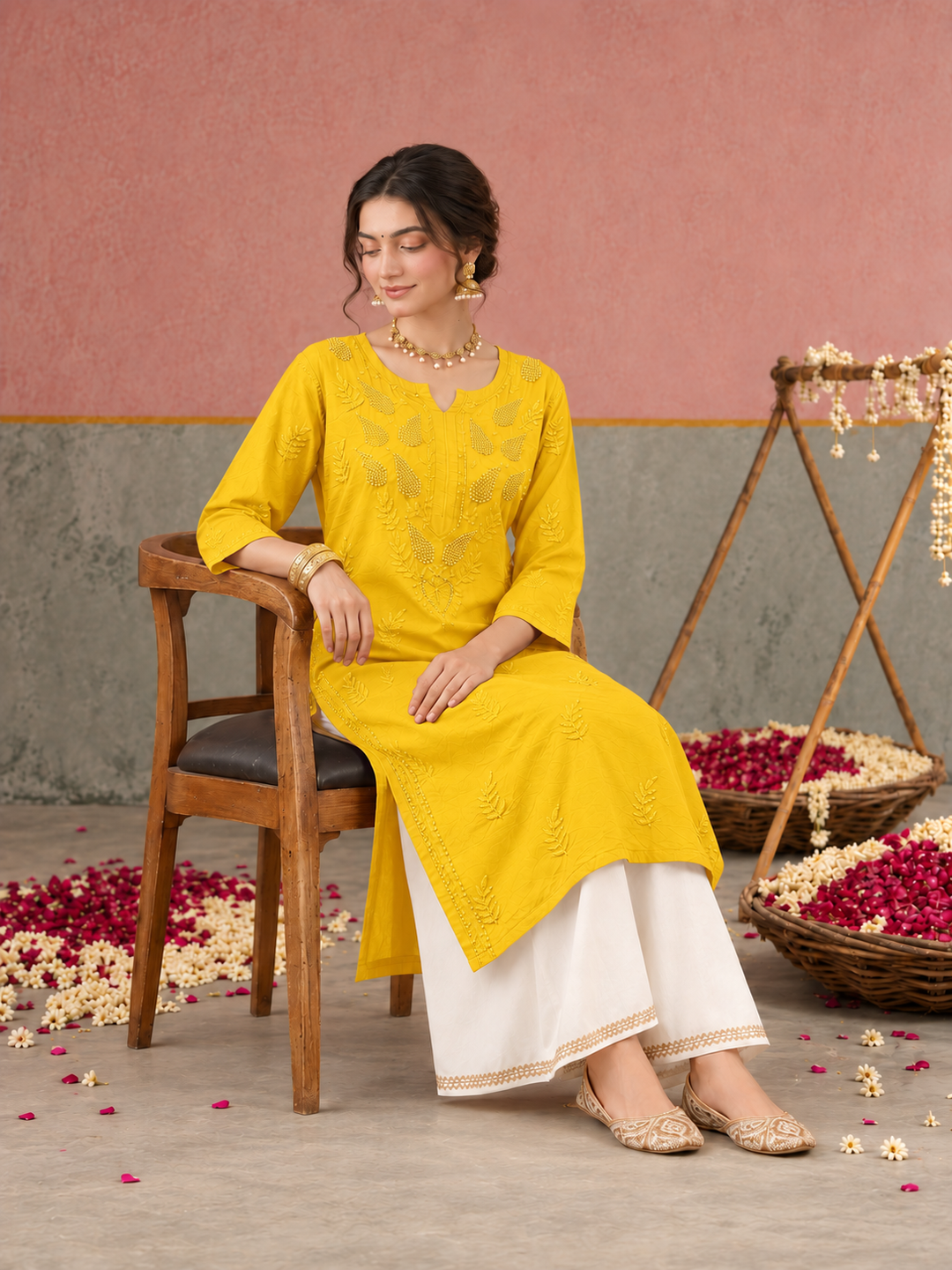 Karisma Chanderi Chikankari Mukaish Straight Kurta