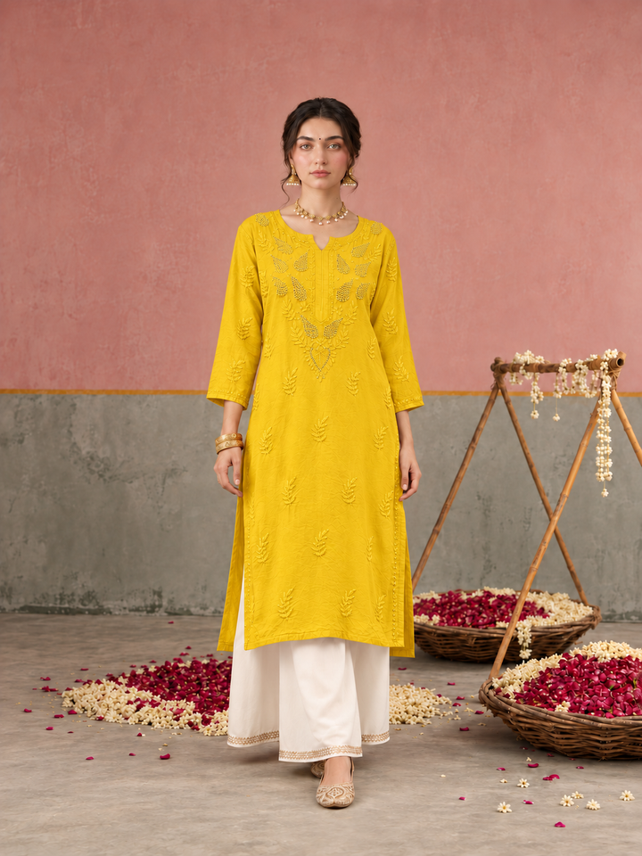 Karisma Chanderi Chikankari Mukaish Straight Kurta