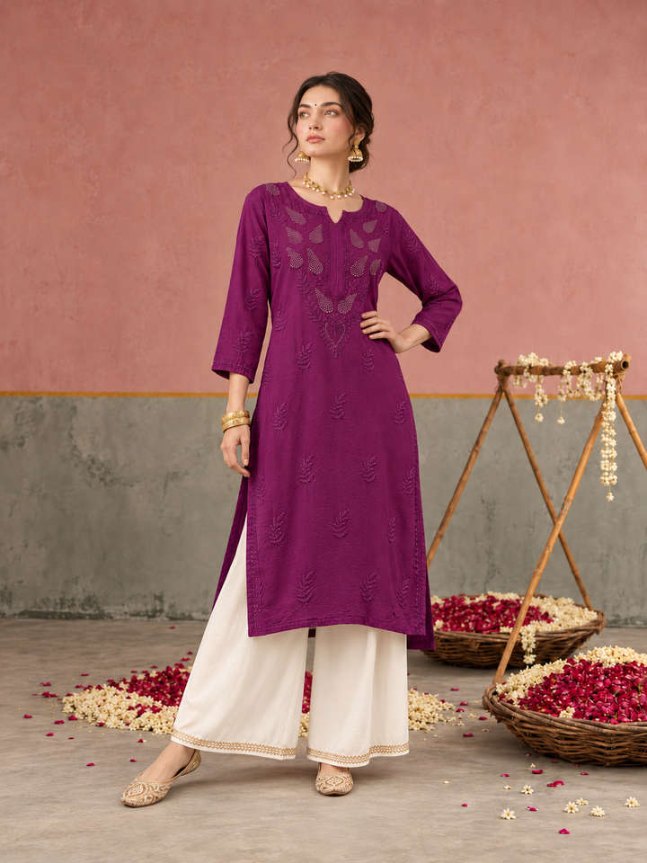 Karisma Chanderi Chikankari Mukaish Straight Kurta