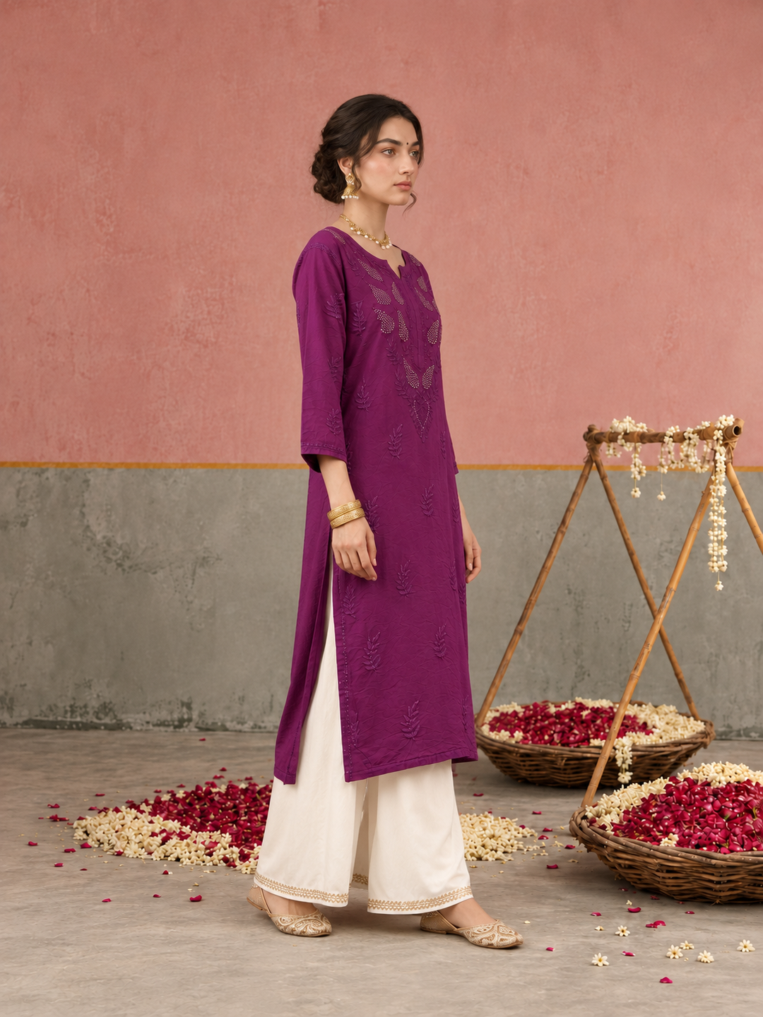 Karisma Chanderi Chikankari Mukaish Straight Kurta