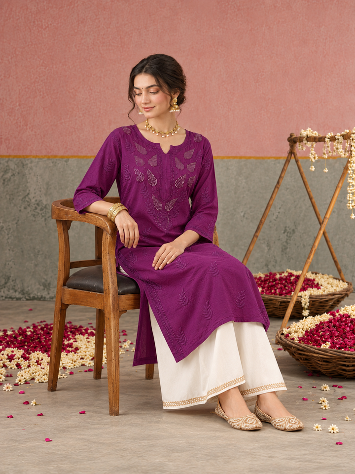 Karisma Chanderi Chikankari Mukaish Straight Kurta