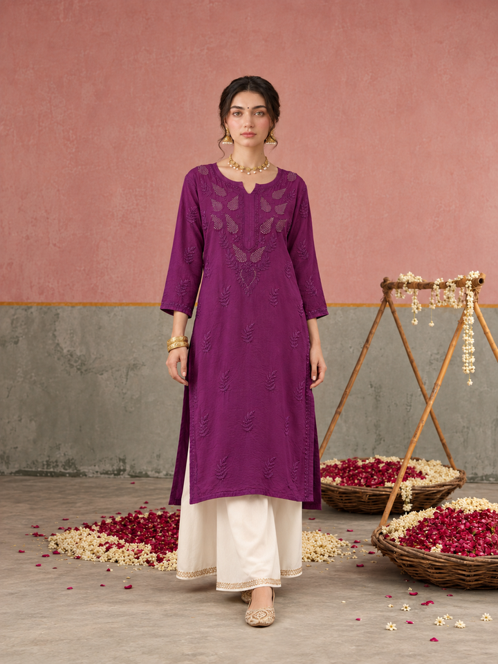 Karisma Chanderi Chikankari Mukaish Straight Kurta