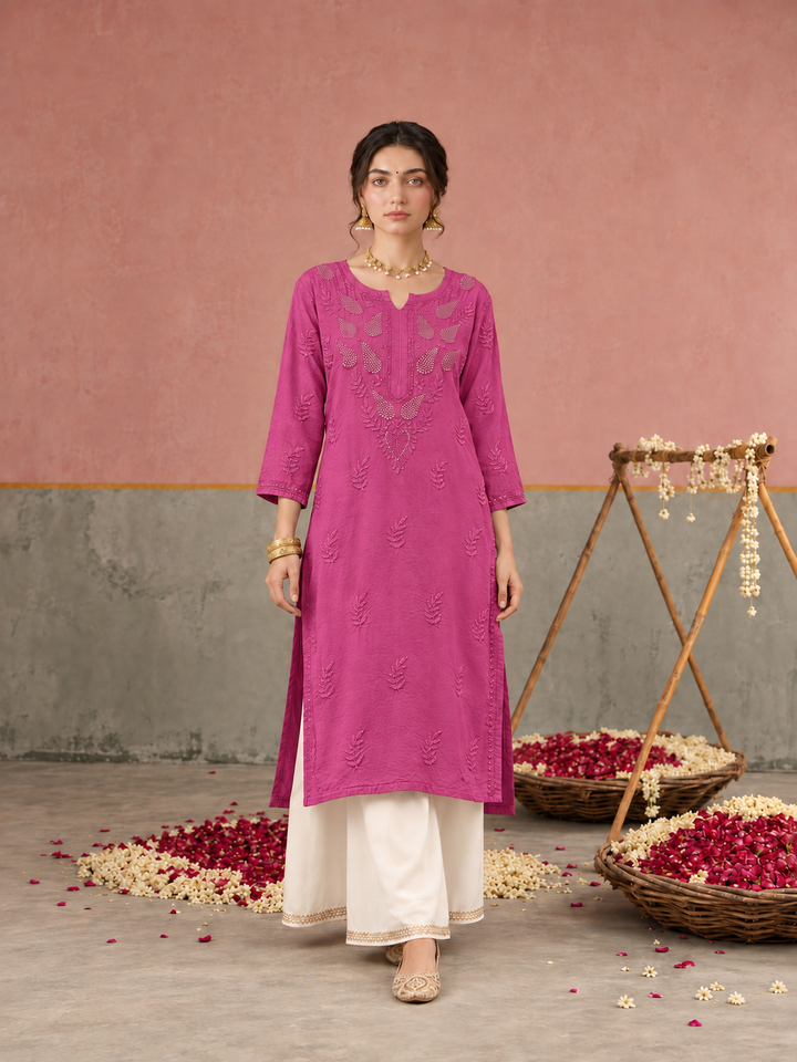 Karisma Chanderi Chikankari Mukaish Straight Kurta
