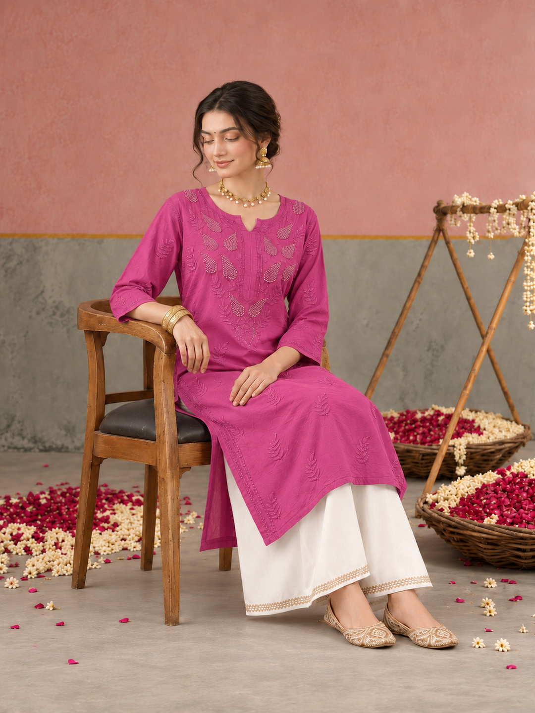 Karisma Chanderi Chikankari Mukaish Straight Kurta