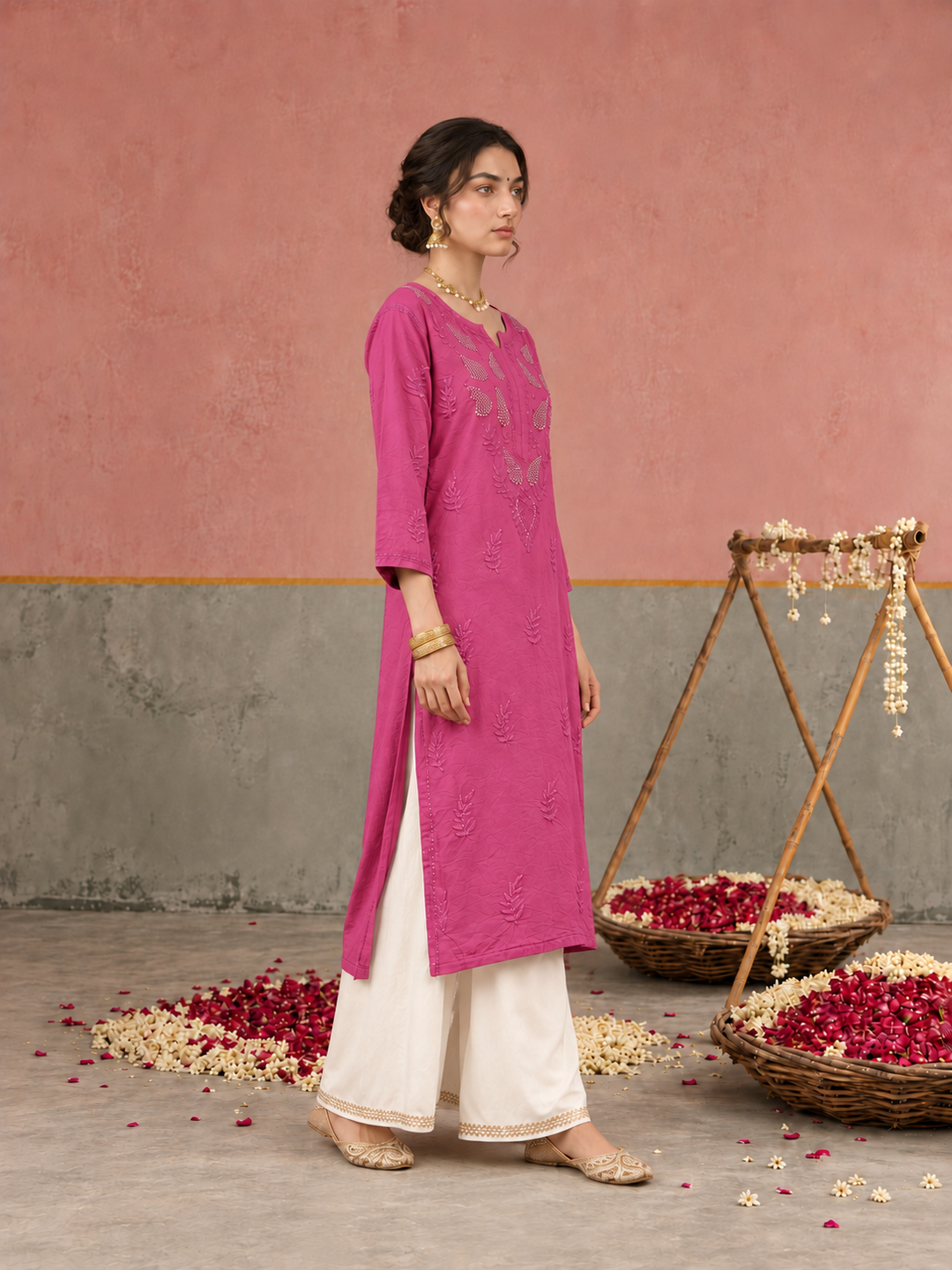Karisma Chanderi Chikankari Mukaish Straight Kurta