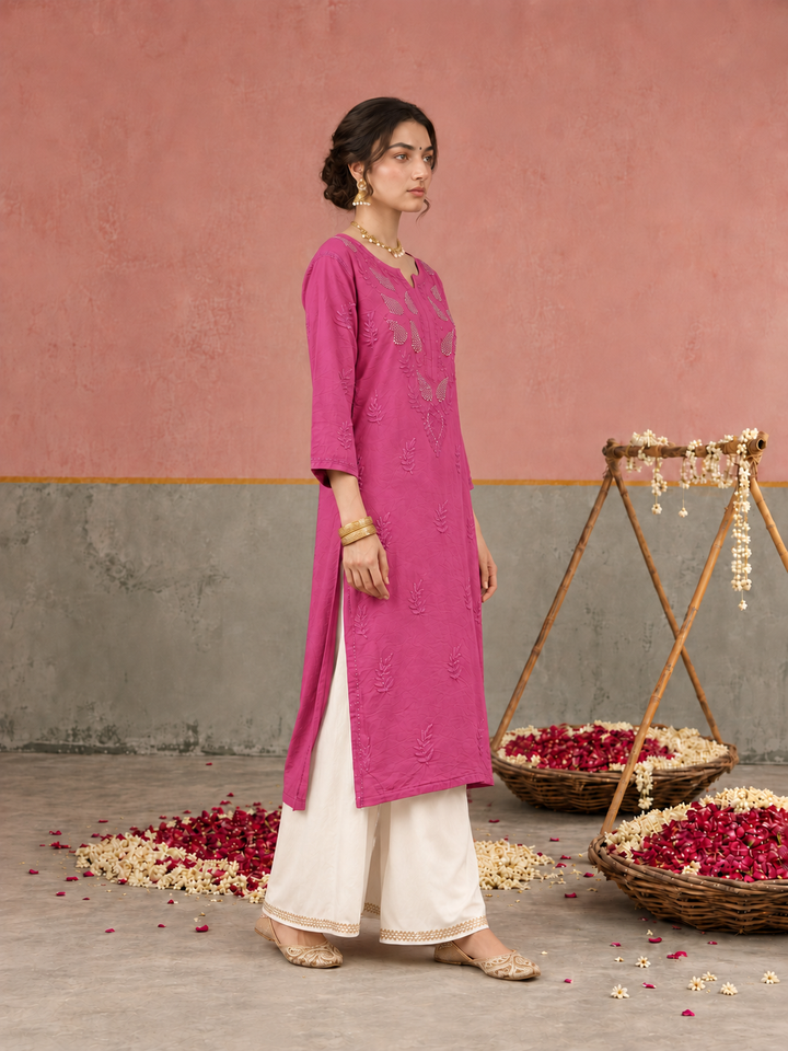 Karisma Chanderi Chikankari Mukaish Straight Kurta