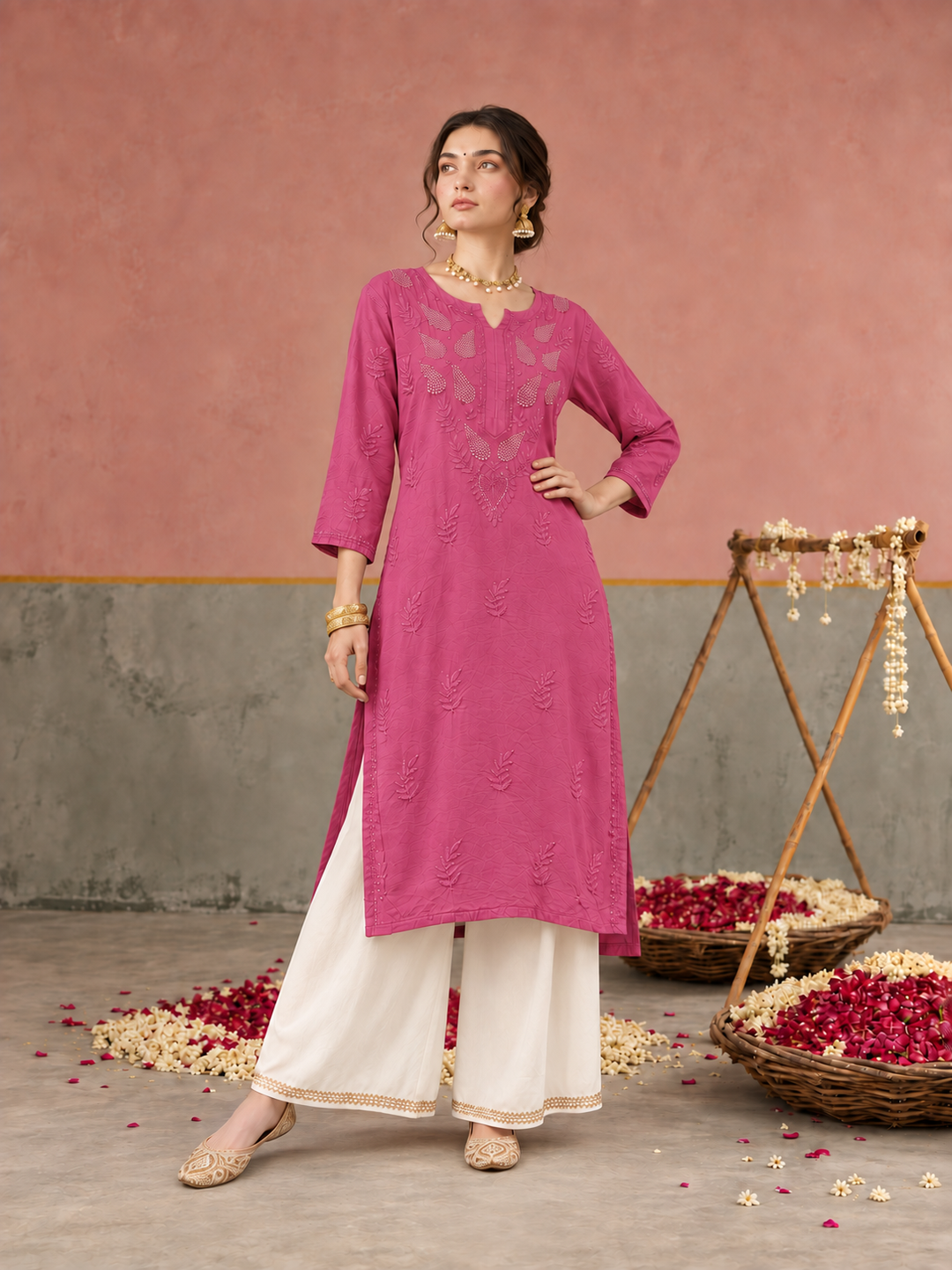 Karisma Chanderi Chikankari Mukaish Straight Kurta