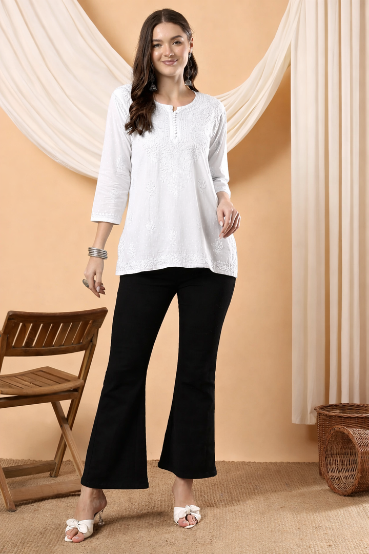 Adya Chikankari Dyed Short Kurti