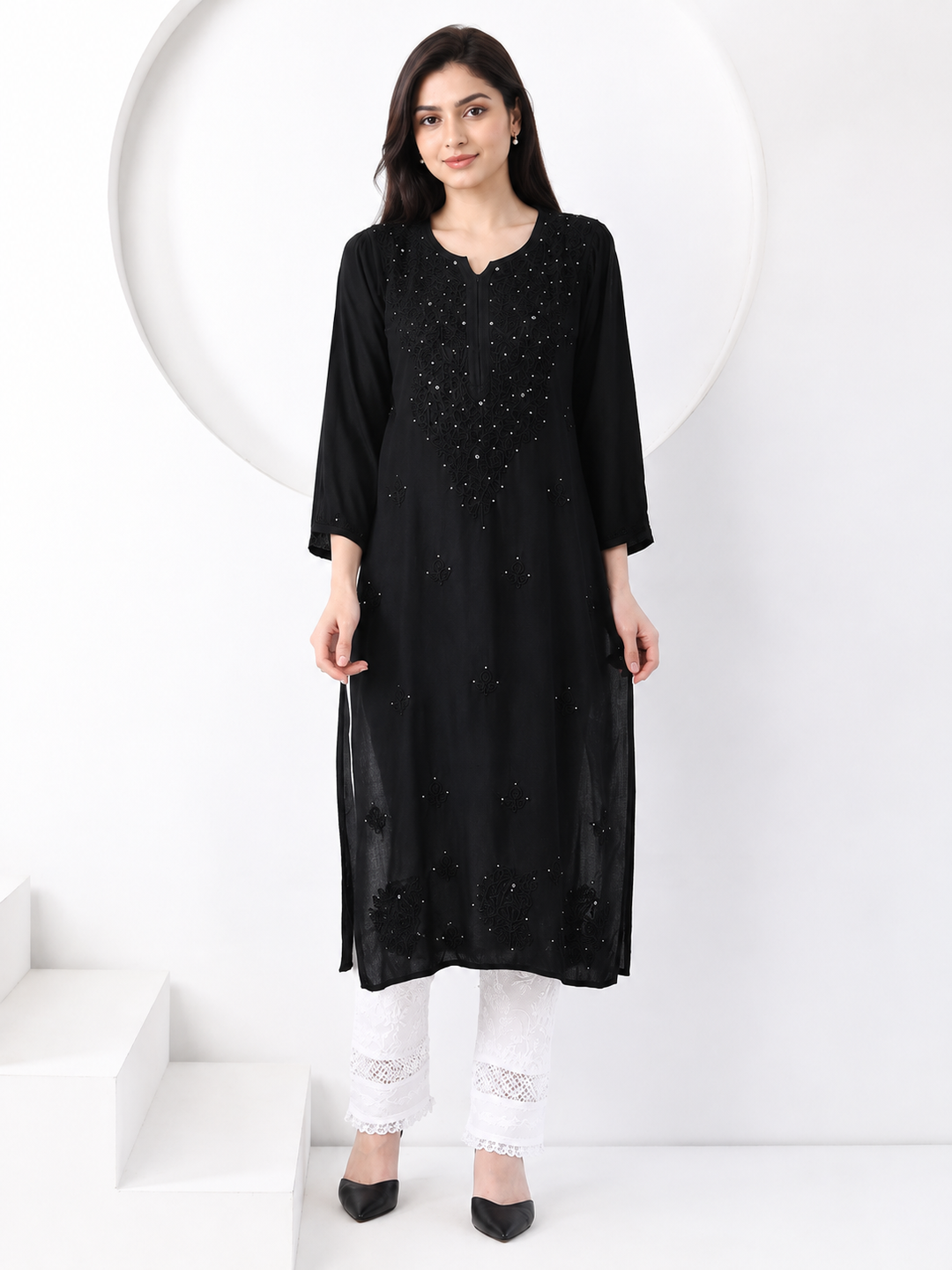Falaq Chikankari Rayon Mukaish Straight Kurta