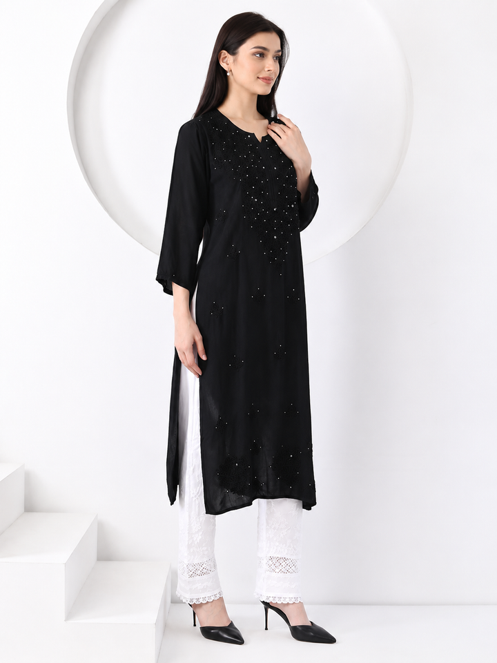 Falaq Chikankari Rayon Mukaish Straight Kurta