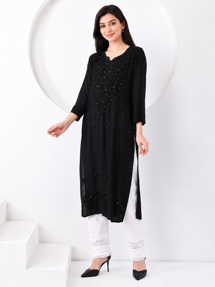 Falaq Chikankari Rayon Mukaish Straight Kurta