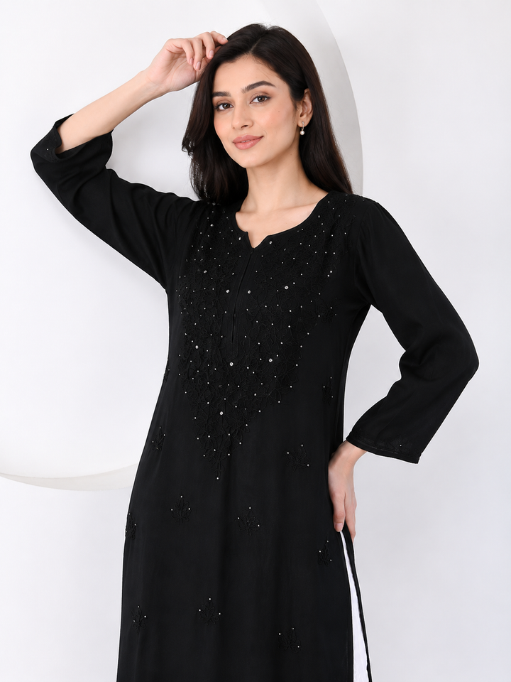 Falaq Chikankari Rayon Mukaish Straight Kurta