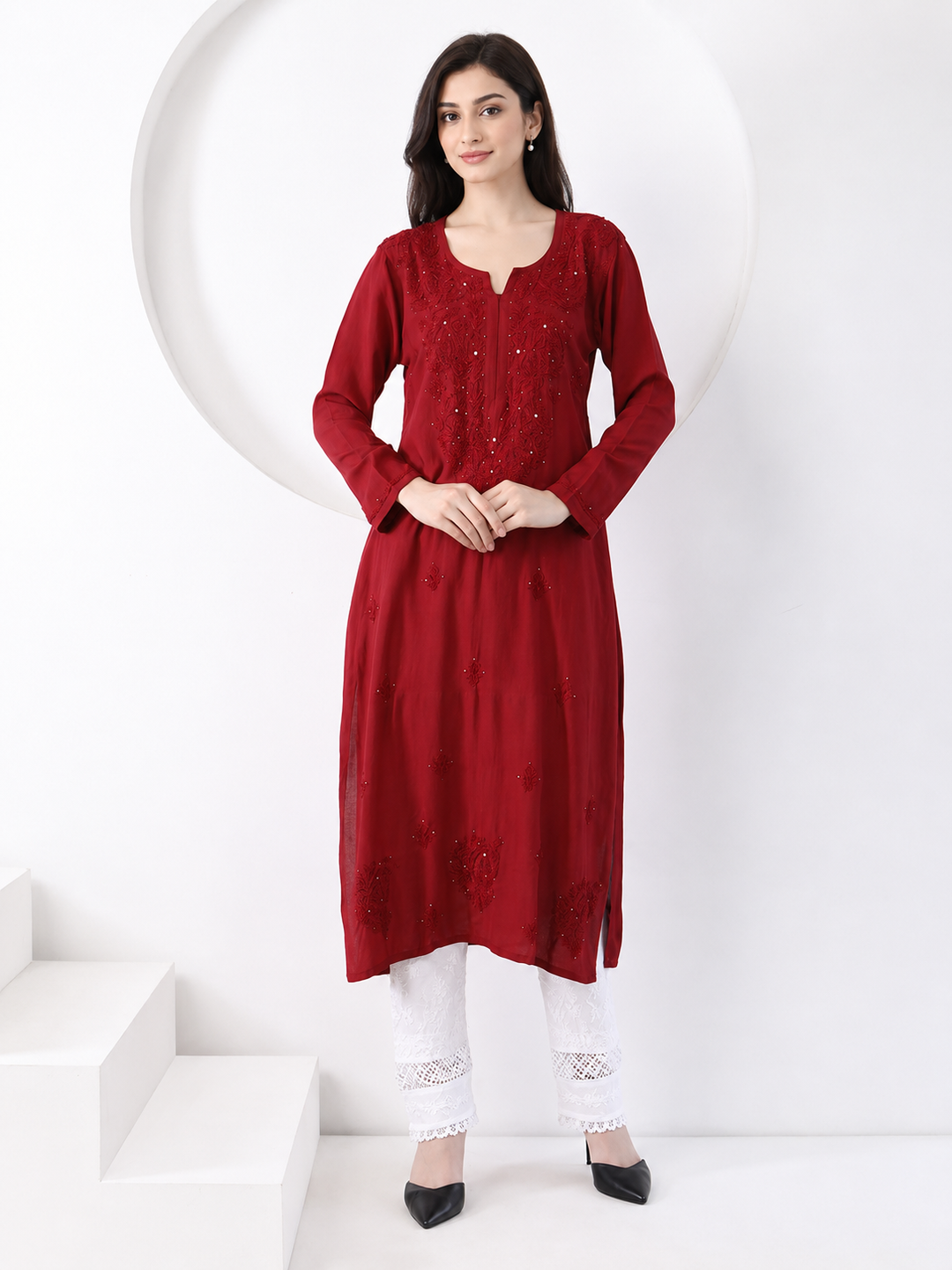 Falaq Chikankari Rayon Mukaish Straight Kurta