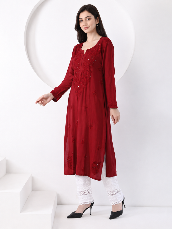 Falaq Chikankari Rayon Mukaish Straight Kurta