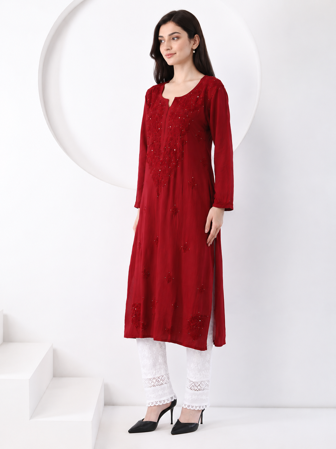 Falaq Chikankari Rayon Mukaish Straight Kurta