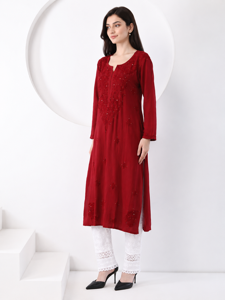 Falaq Chikankari Rayon Mukaish Straight Kurta