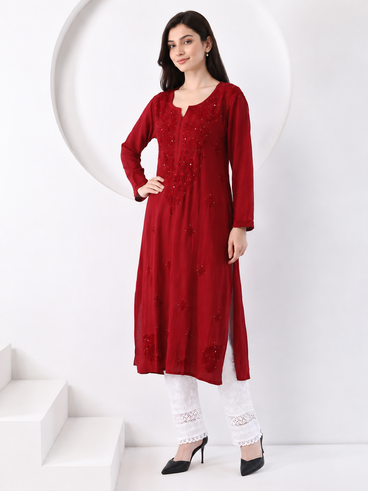 Falaq Chikankari Rayon Mukaish Straight Kurta
