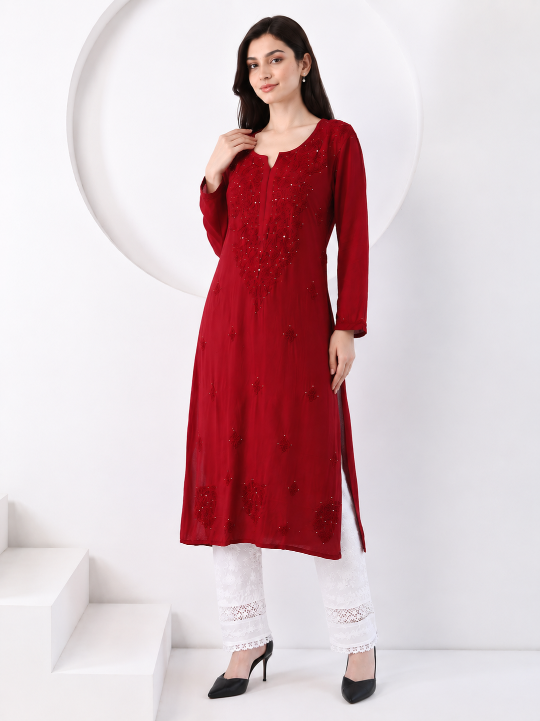 Falaq Chikankari Rayon Mukaish Straight Kurta