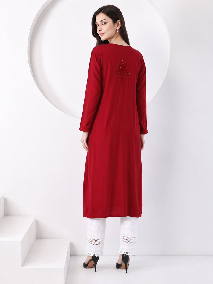 Falaq Chikankari Rayon Mukaish Straight Kurta