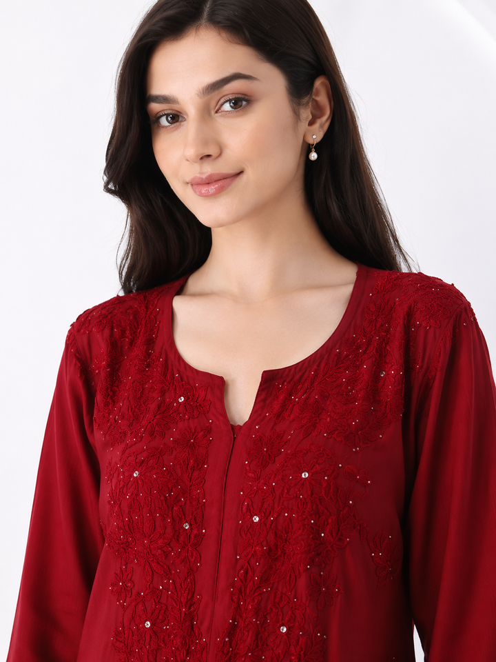 Falaq Chikankari Rayon Mukaish Straight Kurta