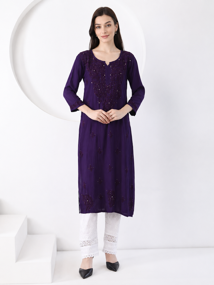 Falaq Chikankari Rayon Mukaish Straight Kurta