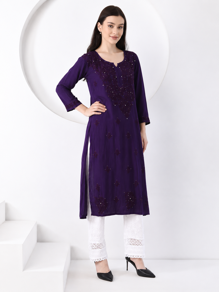 Falaq Chikankari Rayon Mukaish Straight Kurta