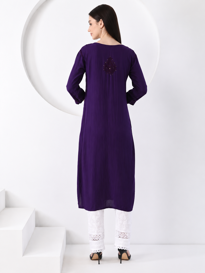Falaq Chikankari Rayon Mukaish Straight Kurta