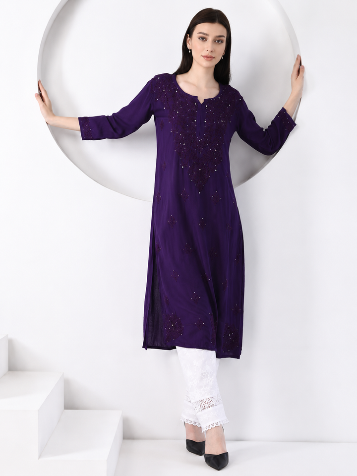 Falaq Chikankari Rayon Mukaish Straight Kurta