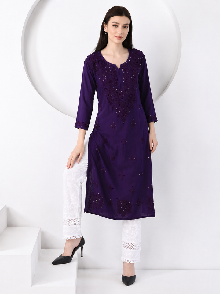 Falaq Chikankari Rayon Mukaish Straight Kurta