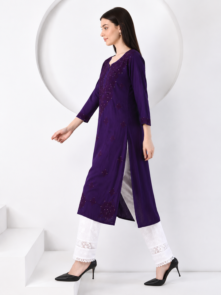 Falaq Chikankari Rayon Mukaish Straight Kurta