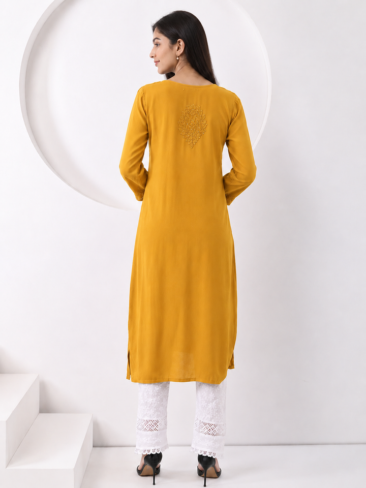 Falaq Chikankari Rayon Mukaish Straight Kurta